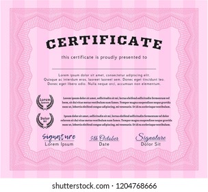 Pink Certificate template. Excellent design. Customizable, Easy to edit and change colors. Printer friendly. 