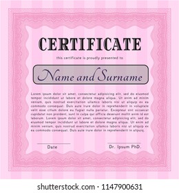 Pink Certificate template. Good design. Complex background. Customizable, Easy to edit and change colors. 