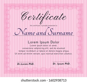 Pink Certificate template. Good design. Vector illustration. With complex linear background. 