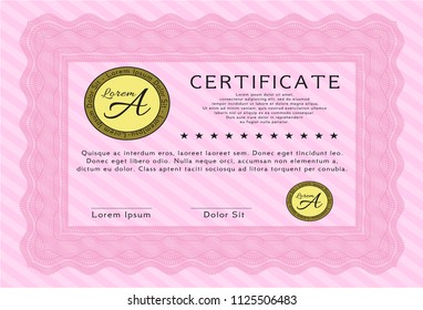 Pink Certificate template. With great quality guilloche pattern. Artistry design. Customizable, Easy to edit and change colors. 