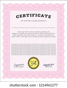 Pink Certificate template. With great quality guilloche pattern. Excellent design. Customizable, Easy to edit and change colors. 