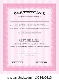Pink Certificate template. With great quality guilloche pattern. Perfect design. Customizable, Easy to edit and change colors. 