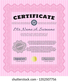 Pink Certificate template. With great quality guilloche pattern. Artistry design. Customizable, Easy to edit and change colors. 