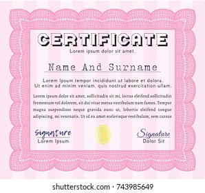 Pink Certificate template. With great quality guilloche pattern. Good design. Detailed. Pink Certificate template. With great quality guilloche pattern. Good design. Detailed.