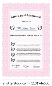 Pink Certificate template. With guilloche pattern. Elegant design. Vector illustration. 