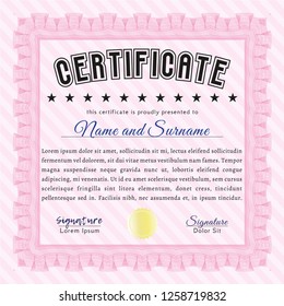 Pink Certificate template. With guilloche pattern. Vector illustration. Money Pattern design. 