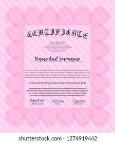 Pink Certificate template. With guilloche pattern. Beauty design. Customizable, Easy to edit and change colors. 