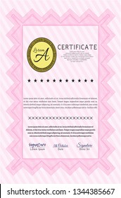 Pink Certificate template. With guilloche pattern. Vector illustration. Perfect design. 