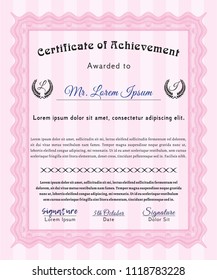 Pink Certificate template. With linear background. Retro design. Customizable, Easy to edit and change colors. 
