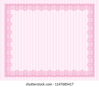 Pink Certificate template. With linear background. Detailed. Perfect design. 