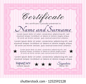 Pink Certificate template. With linear background. Modern design. Vector illustration. 