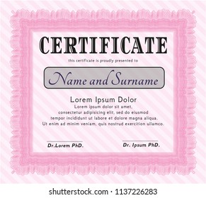 Pink Certificate template. Modern design. Complex background. Vector illustration. 