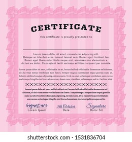 Pink Certificate template. Modern design. Detailed. Easy to print. 
