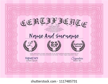 Pink Certificate template. Money design. With great quality guilloche pattern. Customizable, Easy to edit and change colors. 