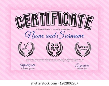Pink Certificate template. Money design. With complex background. Vector illustration. 