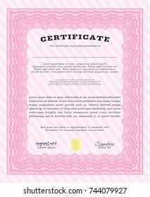 Pink Certificate template. Money design. Detailed. Printer friendly. 