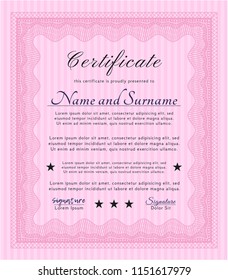 Pink Certificate template. Money Pattern design. With complex background. Customizable, Easy to edit and change colors. 