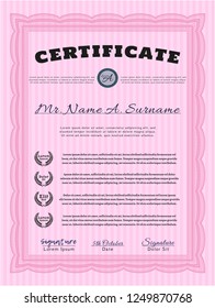 Pink Certificate template. Money Pattern design. Customizable, Easy to edit and change colors. With guilloche pattern and background. 