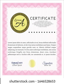 Pink Certificate template. Money style design. Easy to print. Vector illustration. 