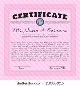 Pink Certificate template. Nice design. Customizable, Easy to edit and change colors. Easy to print. 