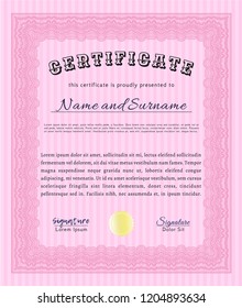 Pink Certificate template. Nice design. With background. Detailed. 