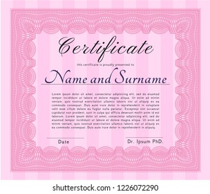 Pink Certificate template. Nice design. Customizable, Easy to edit and change colors. With complex background. 