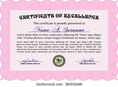 Pink Certificate template. Nice design. Customizable, Easy to edit and change colors. Easy to print. 
