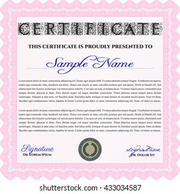 Plantilla de certificado rosa. Buen diseño. Fácil de imprimir. Detallado. 
