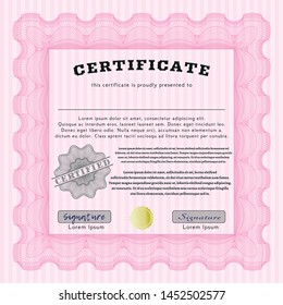 Pink Certificate template. Perfect design. With complex background. Vector illustration. 