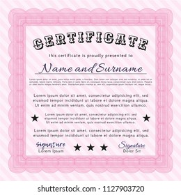 Pink Certificate template. Printer friendly. Detailed. Nice design. 