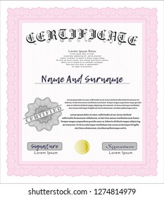 Pink Certificate template. With quality background. Perfect design. Detailed. 