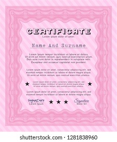 Pink Certificate template. With quality background. Sophisticated design. Vector illustration. 