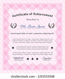 Pink Certificate template. With quality background. Vector illustration. Money Pattern. 