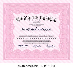 Pink Certificate template. With quality background. Perfect design. Customizable, Easy to edit and change colors. 
