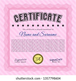 Pink Certificate template. With quality background. Customizable, Easy to edit and change colors. Money design. 