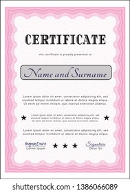 Pink Certificate template. With quality background. Detailed. Perfect design. 