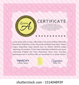 Pink Certificate template. With quality background. Lovely design. Detailed. 