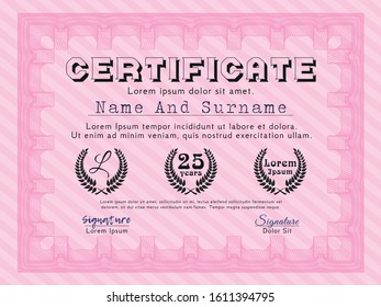 Pink Certificate template. Retro design. Customizable, Easy to edit and change colors. With background. 