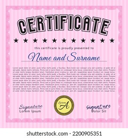 Plantilla de certificado rosa.  Diseño retro.  Con un fondo de calidad.   