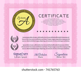 Pink Certificate template. Retro design. Detailed. Complex background. 