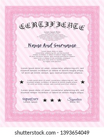 Pink Certificate template. Sophisticated design. Customizable, Easy to edit and change colors. Complex background. 