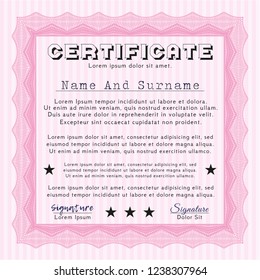 Pink Certificate template. Superior design. Customizable, Easy to edit and change colors. With complex linear background. 