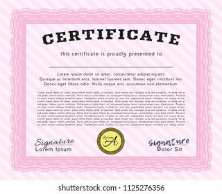 Pink Certificate template. Vector illustration. With quality background. Good design. 