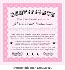 Pink Certificate template. Vector illustration. Complex background. Money design. 