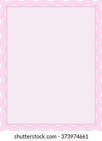 Pink Certificatem diplmoa or award template. With guilloche pattern. Design template. Money style design. 