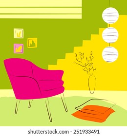 pink chair and lamp