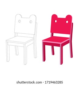 The Pink Chair Vector Illustration. The Kids Chair Coloring Page. The Chair Furniture Isolated On White Background