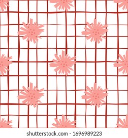 Flores de manzanilla rosa sin fisuras. Patrón de margarita en estilo doodle sobre fondo blanco. Papel pintado de flores. Diseño para tela, impresión textil, papel envolvente, cubierta. Ilustración vectorial.