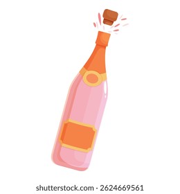 Pink champagne bottle is popping its cork, celebrating a success