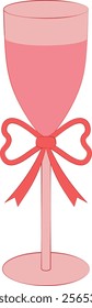 Pink champagne glass decorated with a bow. Isolated hand drawn vector illustration.